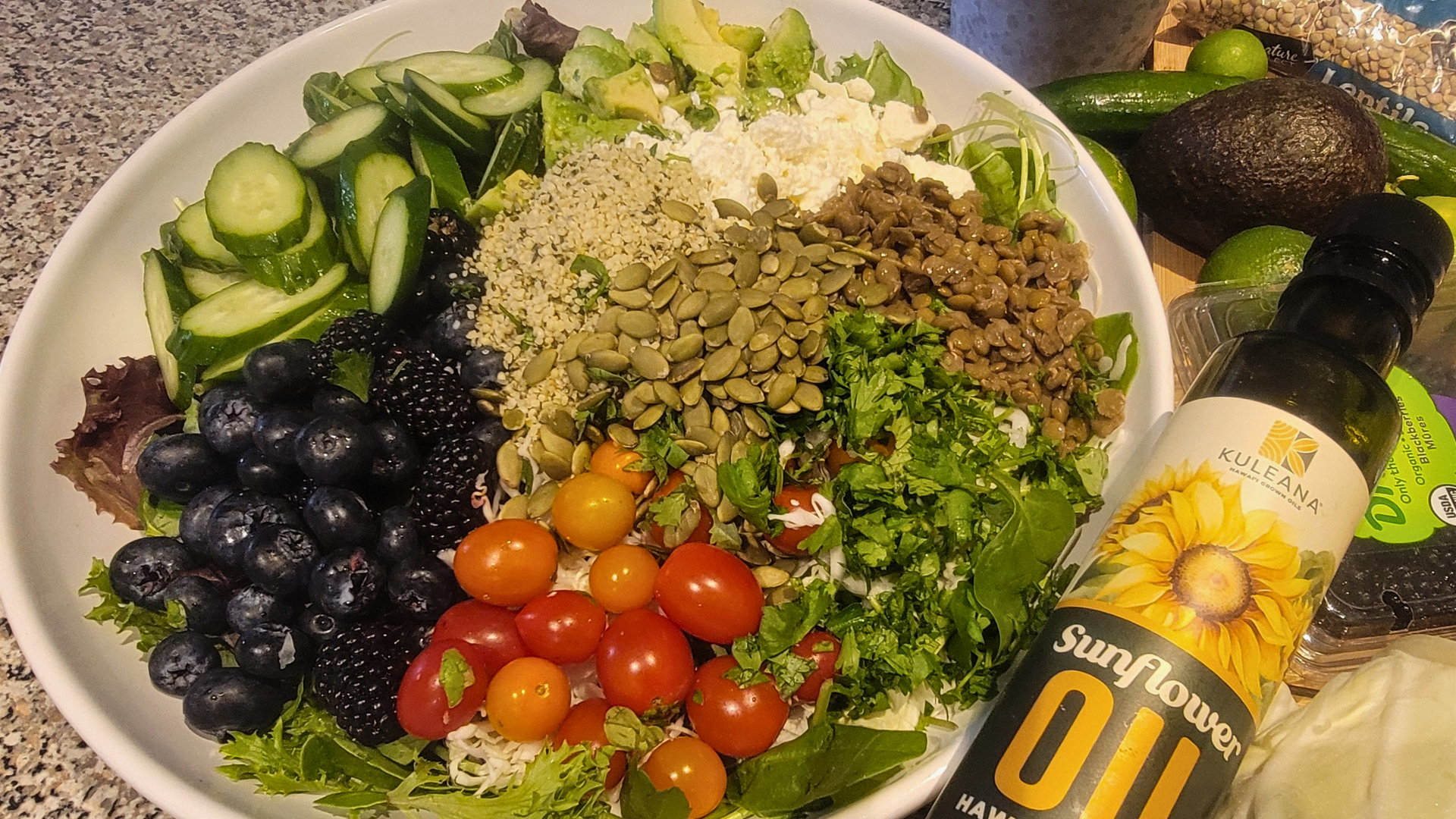 Loaded Lentil Salad with Kuleana Sunflower Lime Vinaigrette